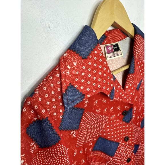 Vintage Tan Jay Woman 14 Red Button Shirt 70s Mod Disco Hipster - Picture 4 of 5